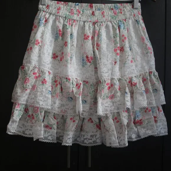 NWT Lace Floral Ruffle Vintage Victorian Mini Skirt. - Picture 4 of 11